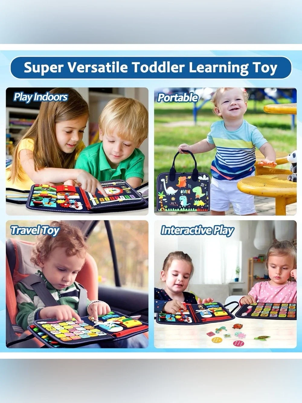 Kids Busy Book Activity Tote - Navy Blue Interactive Learning Playset